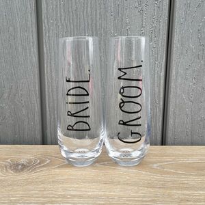 Rae Dunn Artisan Collection Bride and Groom Stemless Champagne Glass Set